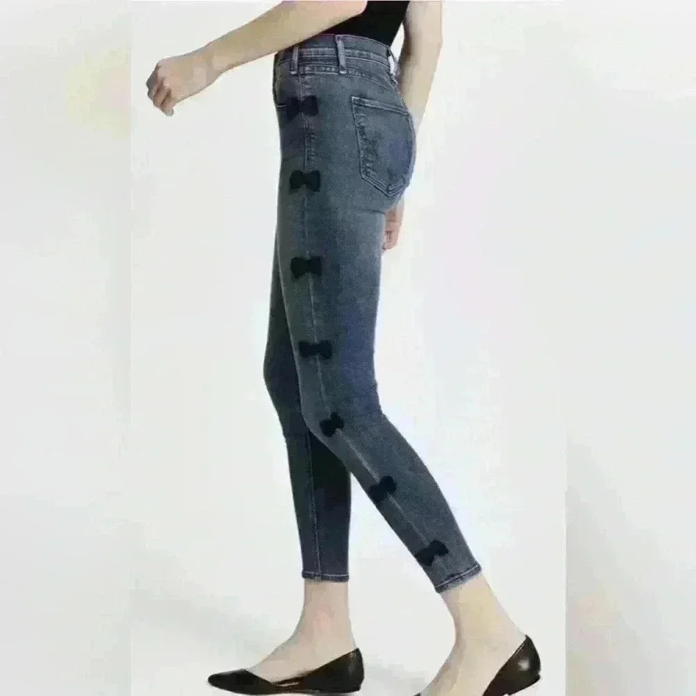 Mcguire Anthropologie Womens Bow Tie Skinny Jeans Size 28 Medium Wash